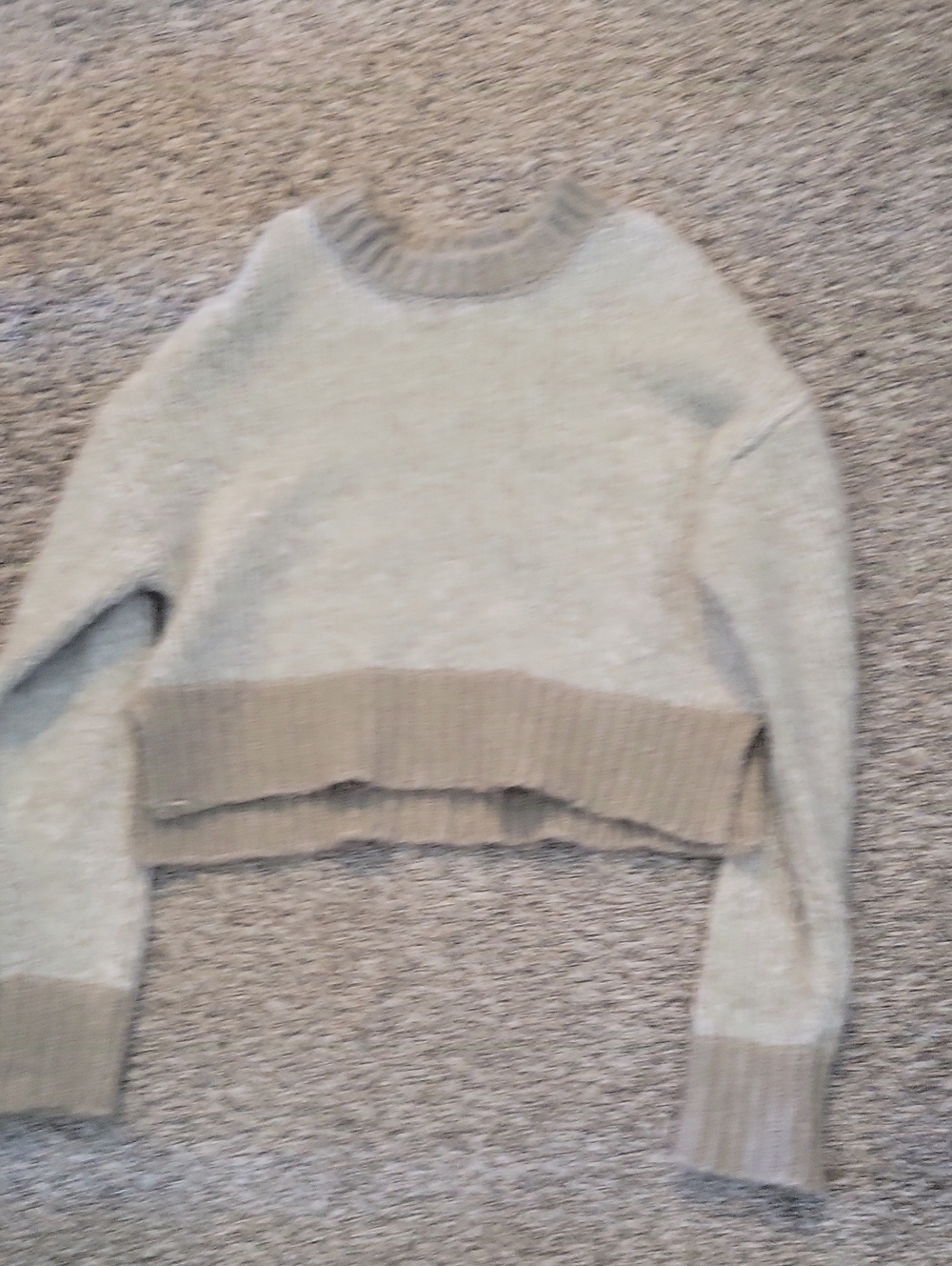 Garage Two-Tone Cropped Crewneck Sweater in Light Gray and Taupe